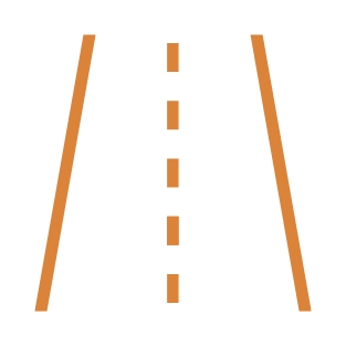 Orangefarbene Grafik: Zwei schräge Linien links und rechts, dazwischen gestrichelte Linie.