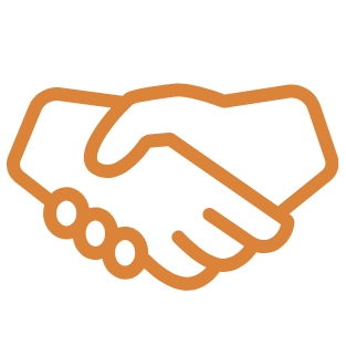 Orangefarbene Grafik: Zwei Hände im Handschlag.