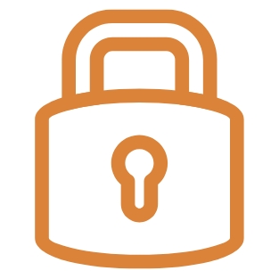 Orangefarbene Grafik: Vorhängeschloss mit Bügel und Schlüsselloch in der Mitte.